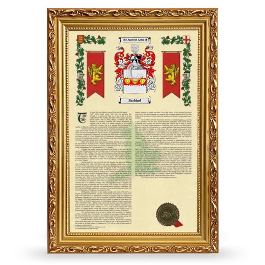 Barbind Armorial History Framed - Gold