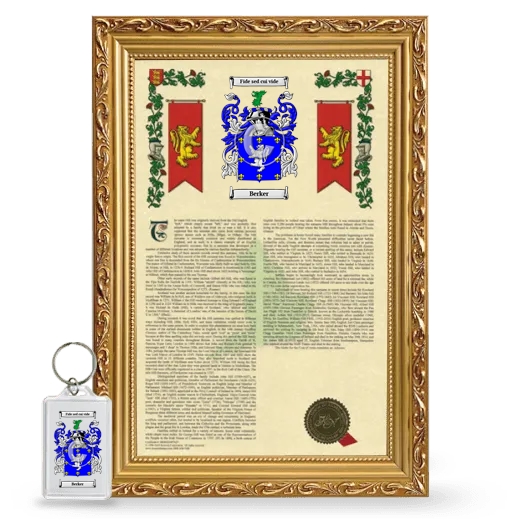 Berker Framed Armorial History and Keychain - Gold