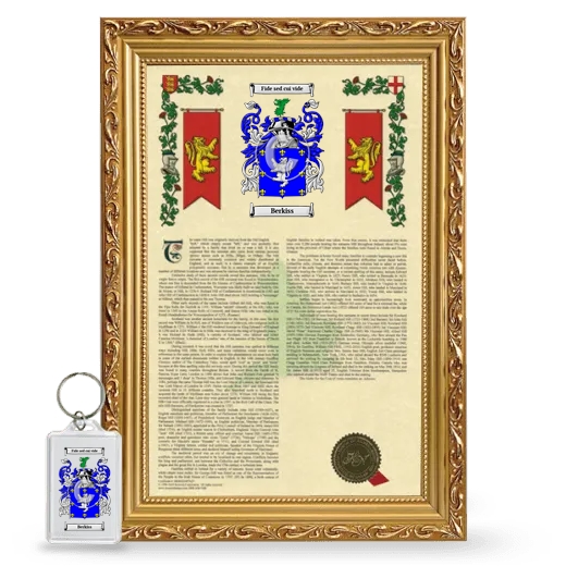Berkiss Framed Armorial History and Keychain - Gold
