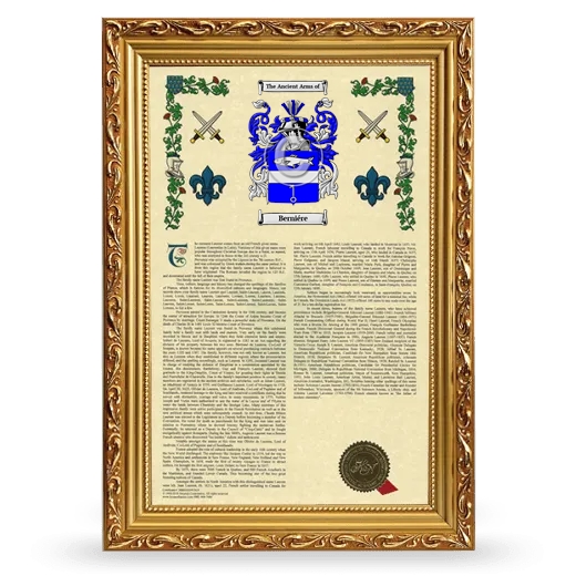 Berniére Armorial History Framed - Gold