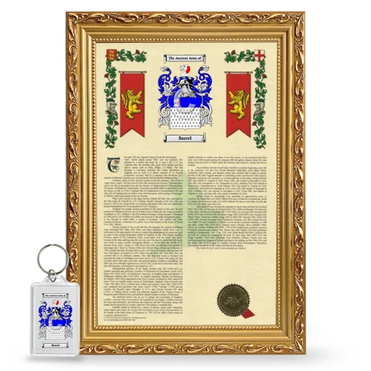 Barrel Framed Armorial History and Keychain - Gold