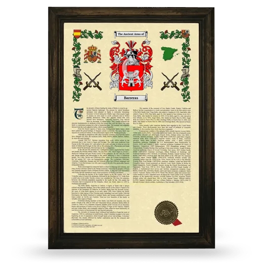 Barreras Armorial History Framed - Brown