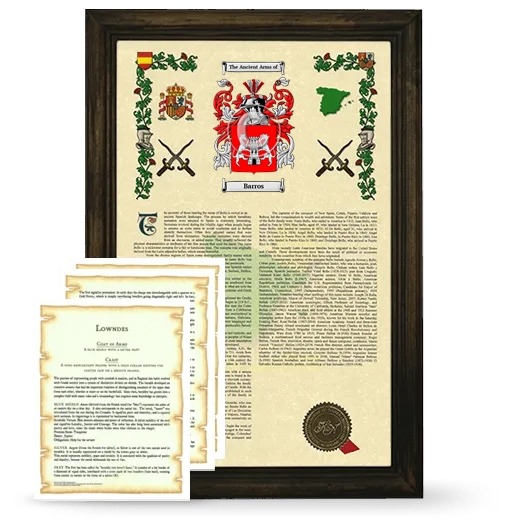 Barros Framed Armorial History and Symbolism - Brown