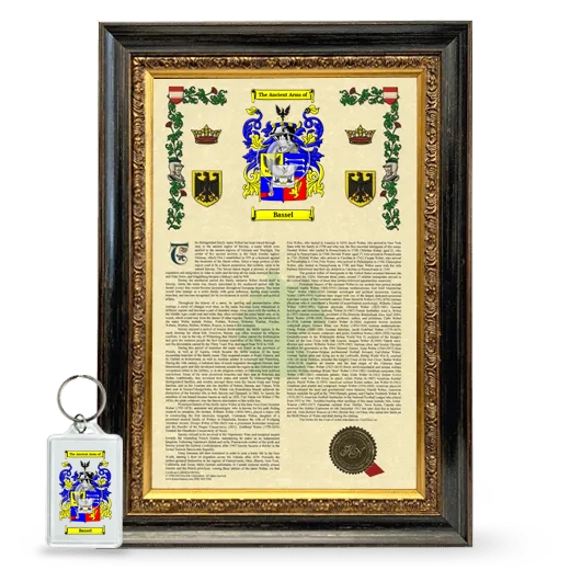 Bassel Framed Armorial History and Keychain - Heirloom