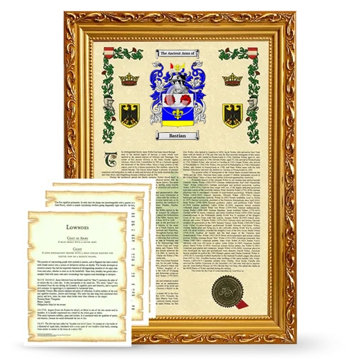 Bastian Framed Armorial History and Symbolism - Gold
