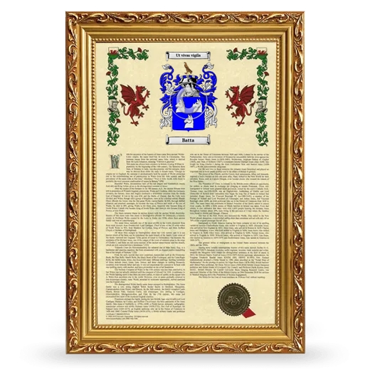 Batta Armorial History Framed - Gold