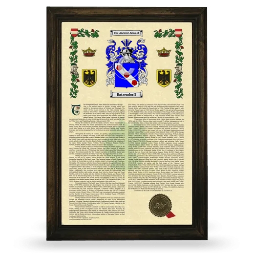 Batzendorff Armorial History Framed - Brown