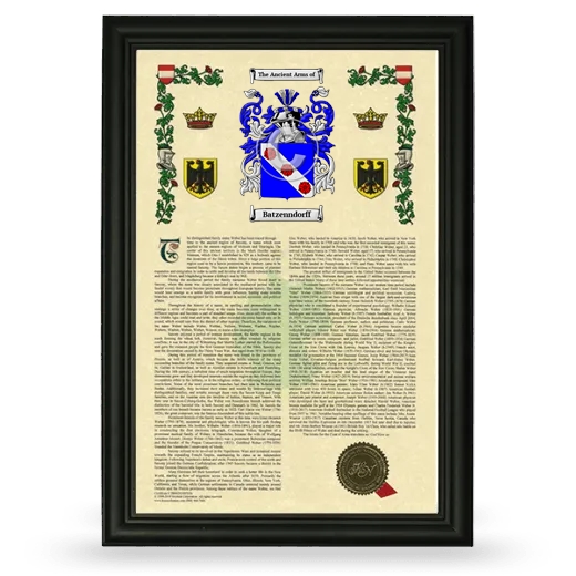 Batzenndorff Armorial History Framed - Black