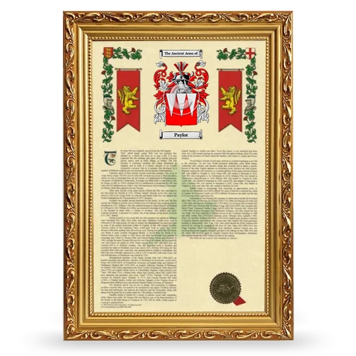 Paylor Armorial History Framed - Gold