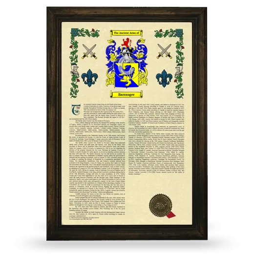 Barranger Armorial History Framed - Brown