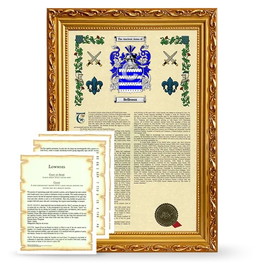 Belleaux Framed Armorial History and Symbolism - Gold