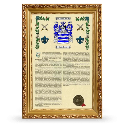 Debelleaux Armorial History Framed - Gold