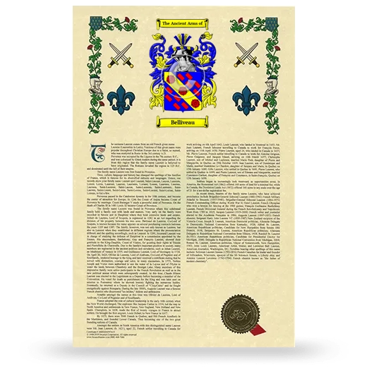 Belliveau Armorial History with Coat of Arms