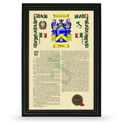 Beltram Armorial History Framed - Black