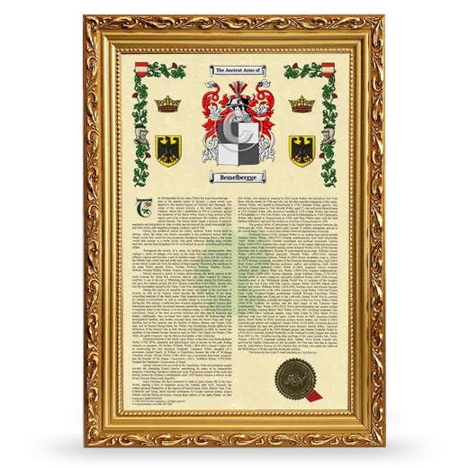 Bemelbergge Armorial History Framed - Gold