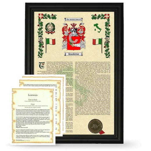 Benedettini Framed Armorial History and Symbolism - Black