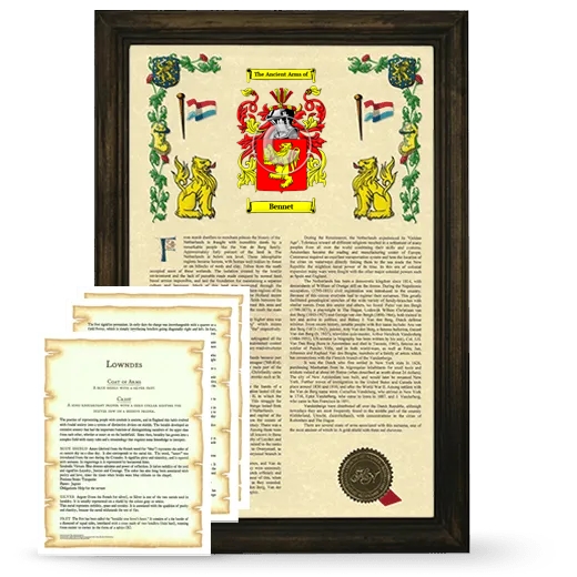 Bennet Framed Armorial History and Symbolism - Brown