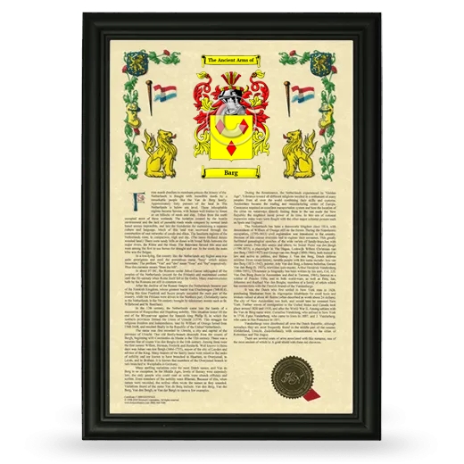 Barg Armorial History Framed - Black