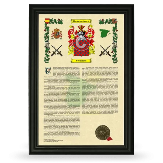 Vermudes Armorial History Framed - Black