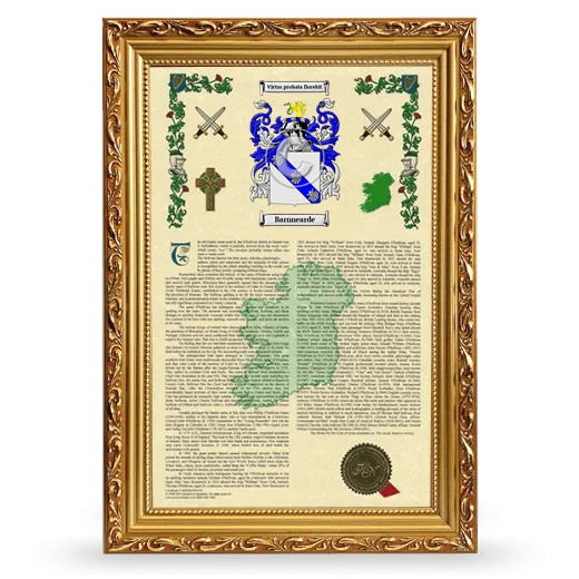 Barnnearde Armorial History Framed - Gold