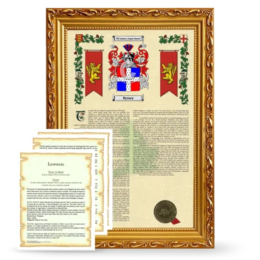 Byrney Framed Armorial History and Symbolism - Gold