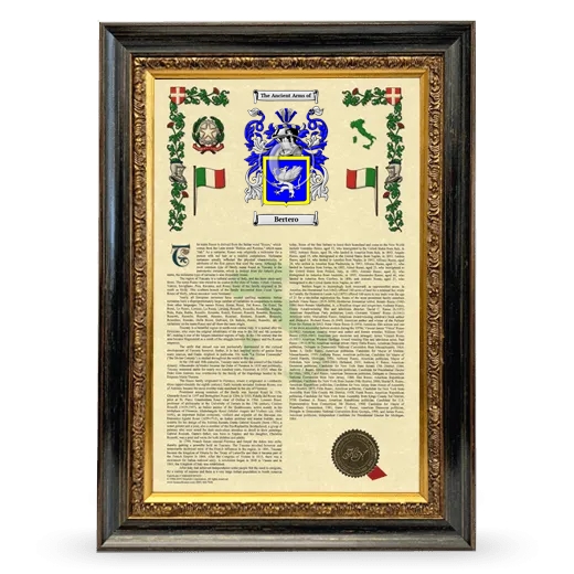 Bertero Armorial History Framed - Heirloom