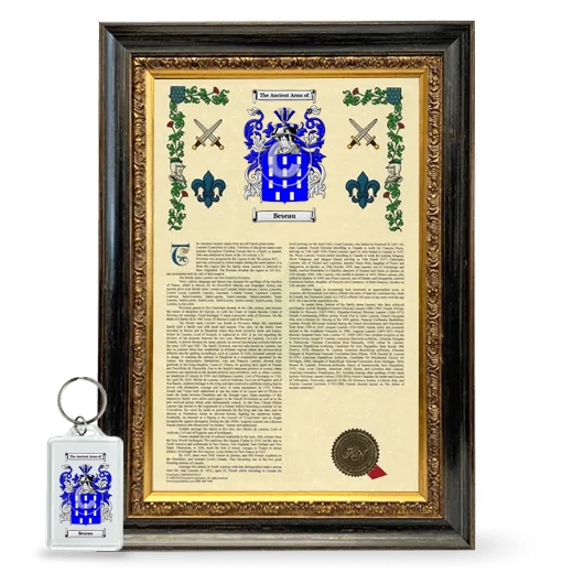 Beseau Framed Armorial History and Keychain - Heirloom