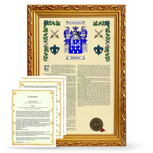 Debessete Framed Armorial History and Symbolism - Gold
