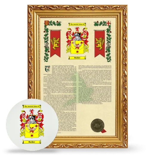 Bucker Framed Armorial History and Mouse Pad - Gold