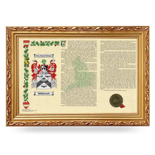 Biddalcomb Armorial Landscape Framed - Gold