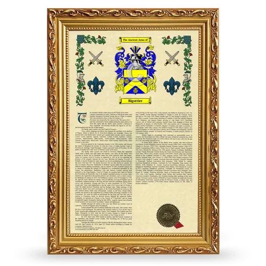 Bigottier Armorial History Framed - Gold