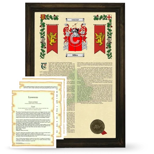 Billen Framed Armorial History and Symbolism - Brown