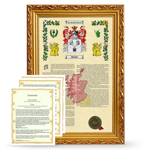 Blalake Framed Armorial History and Symbolism - Gold