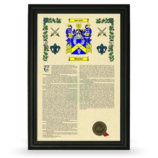 Blanchet Armorial History Framed - Black