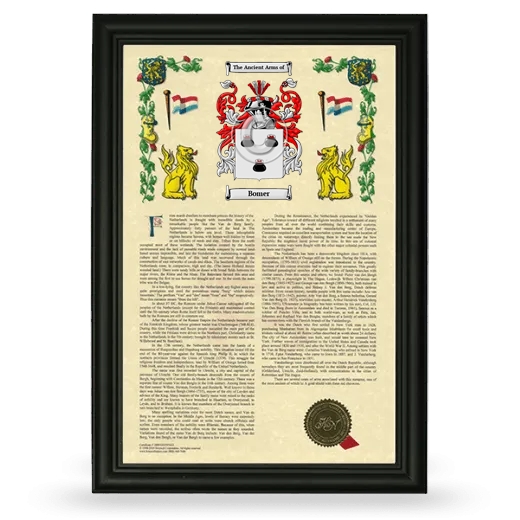 Bomer Armorial History Framed - Black