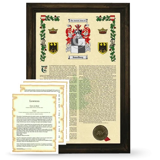 Bomelburg Framed Armorial History and Symbolism - Brown