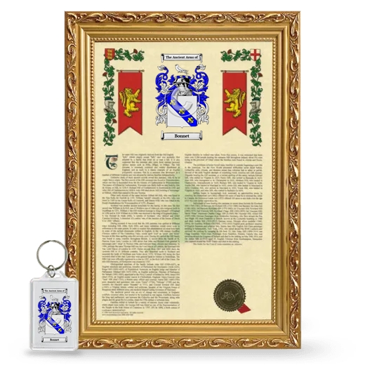 Bonnet Framed Armorial History and Keychain - Gold