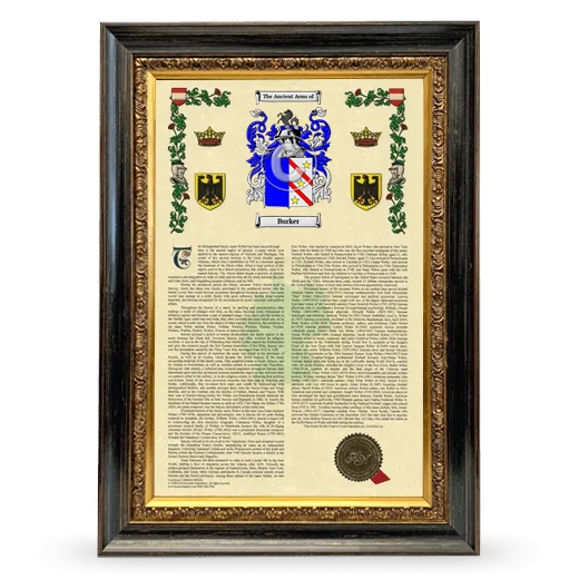 Burker Armorial History Framed - Heirloom