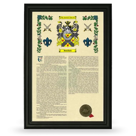 Bouchais Armorial History Framed - Black