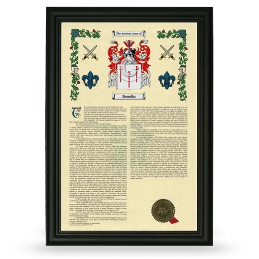 Bourdin Armorial History Framed - Black