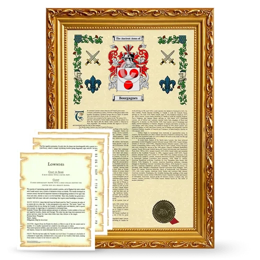 Bourgagnes Framed Armorial History and Symbolism - Gold