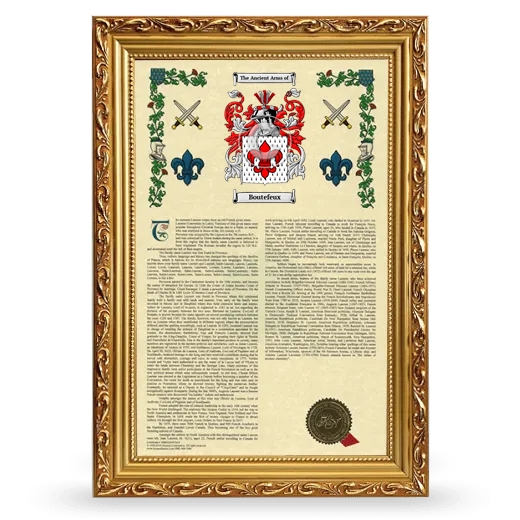 Boutefeux Armorial History Framed - Gold