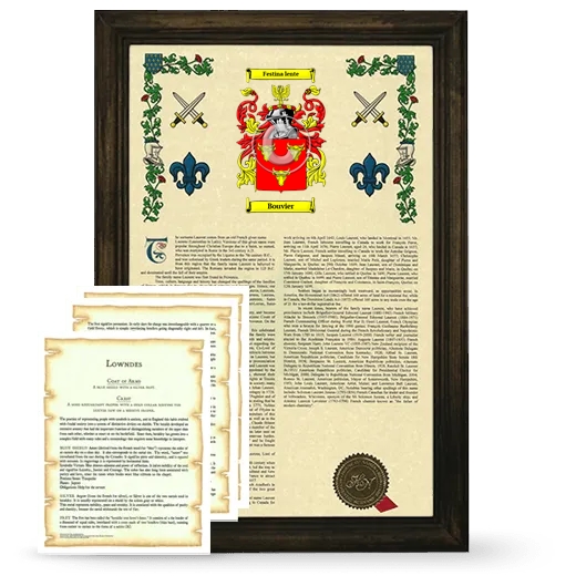 Bouvier Framed Armorial History and Symbolism - Brown