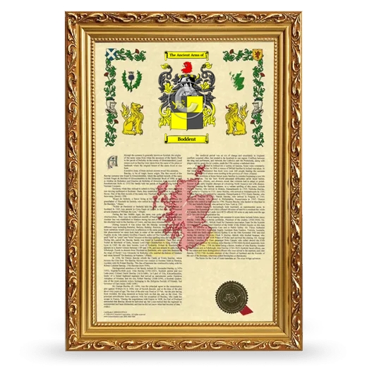 Boddent Armorial History Framed - Gold