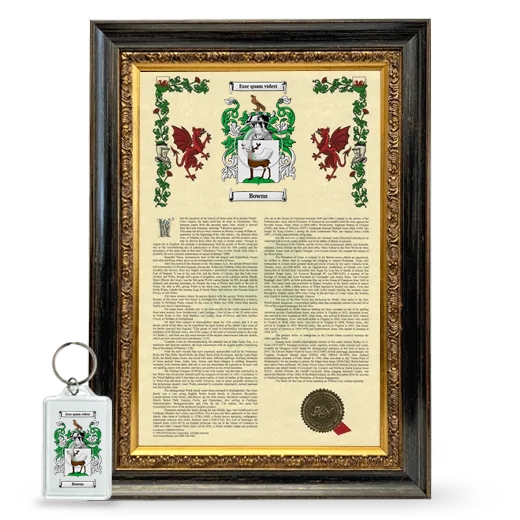 Bowns Framed Armorial History and Keychain - Heirloom