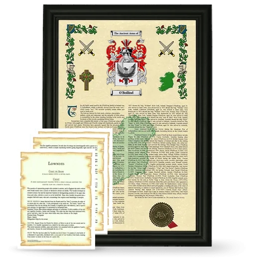 O'Boilind Framed Armorial History and Symbolism - Black