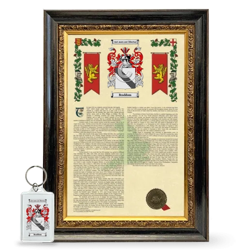 Braddom Framed Armorial History and Keychain - Heirloom