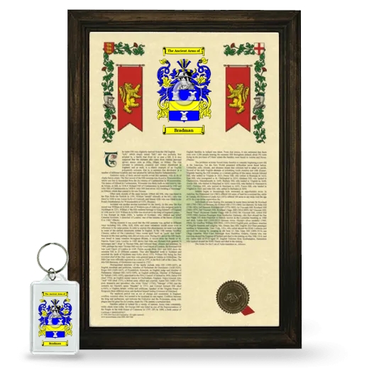 Bradman Framed Armorial History and Keychain - Brown