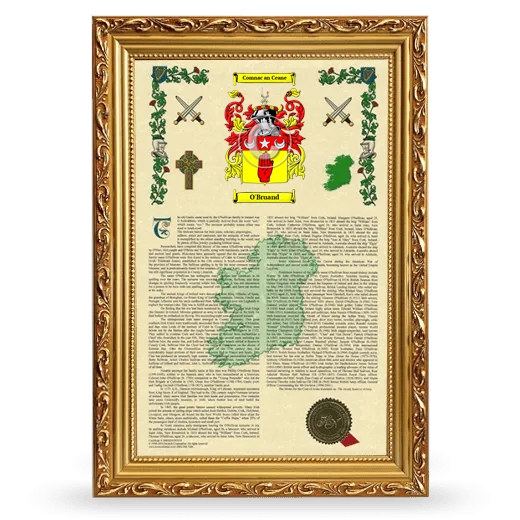 O'Bruand Armorial History Framed - Gold