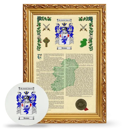 Brenan Framed Armorial History and Mouse Pad - Gold